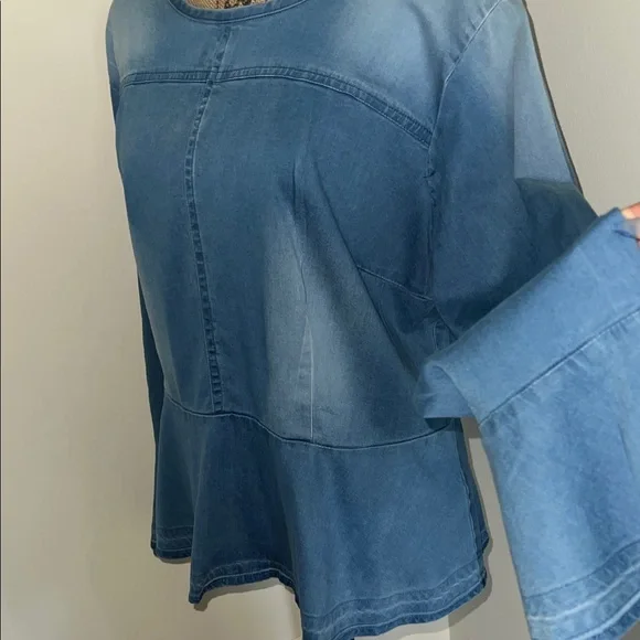 Ashley Stewart Peplum Blue Denim Blouse - Picture 4 of 7